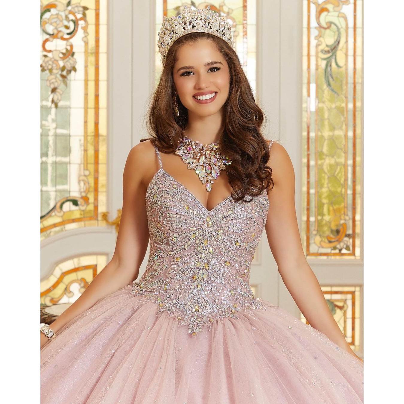 Rosa quinceanera klänning spaghetti rem pärlan kristall prinsessa boll klänningar födelsedagsfest klänningar vestido de 15 anos