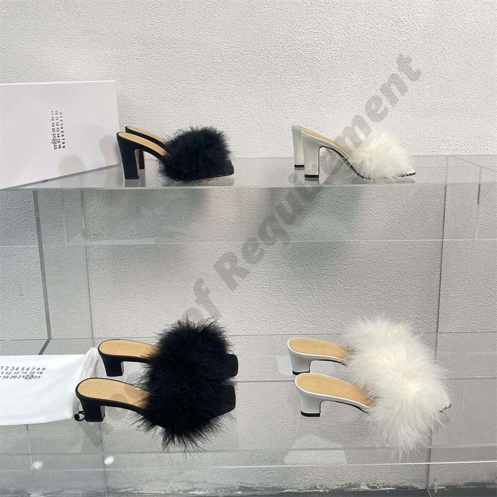 2024 Furry Square head Slippers MM6 teddy flat fluffy slipper sandals letters Paris French Sandal Flat non-slip plush women shoe Black red blue white pink with box