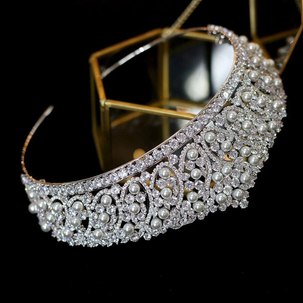 Luxus Kristall Kopfschmuck CZ Tiaras Hochzeit Haarschmuck Schmuck Braut Perlenkrone Hochzeitskleid Zubehör 240110