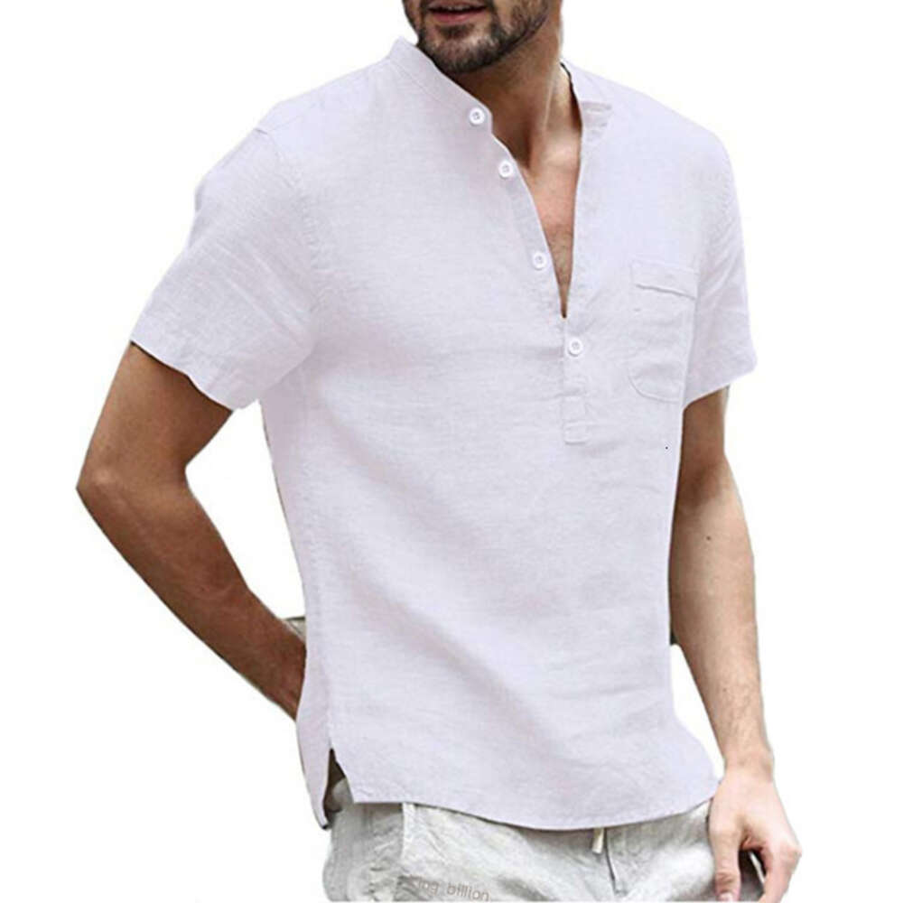 T-shirt d'été à manches courtes pour hommes, en tissu de coton et de lin, T-shirt décontracté pour hommes, respirant