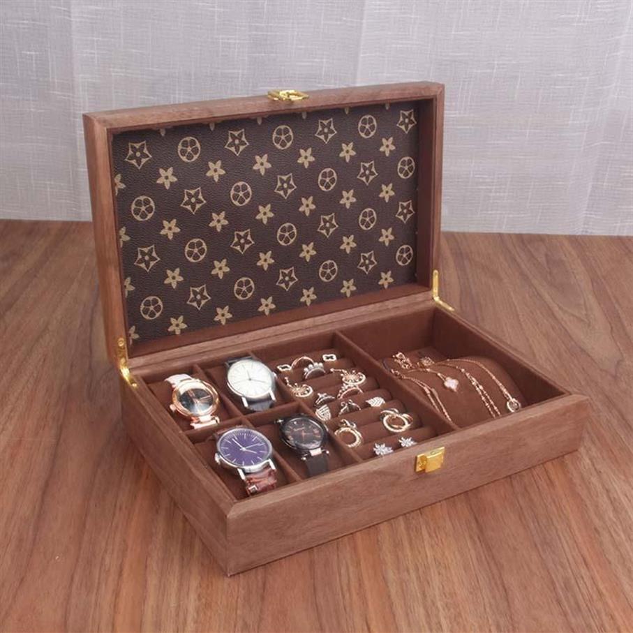 Boîtes de montres Coffrets en bois Porte-boîte de rangement Organisateur de luxe Rétro Solide Cercueil Cuir Verre anti-poussière 12 Epitopes Watc265D