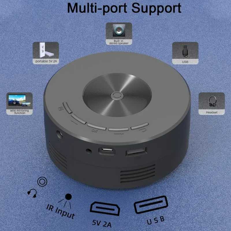 Projectors Wire Projectors 180p Mini Projector 4K Outdoor 360 Home Theater Projectors Cinema USB Video Projector for Movies for iOS Androidl240105