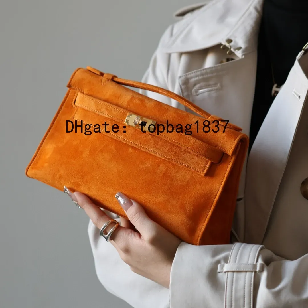 Designer handbags bag 22cm crossbody 10A mirror quality Outer Stitching Brand total Handmade chamois orange Classic Large Capacity Limited edition suede with box