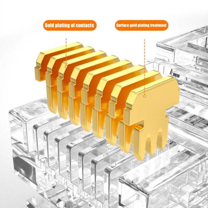 CAT6/CAT5E 1000 Mbps RJ45 8P8C Tête de cristal passant à travers le connecteur réseau Câble Ethernet Extrémité à sertir plaquée or toronné, fiches modulaires non blindées pour PC