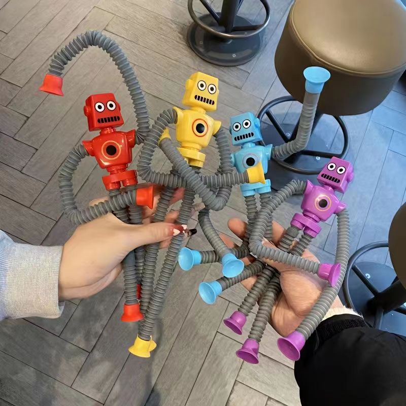 DIY Teleskoprohr-Roboterfiguren, Spielzeug, Saugnapf-Roboter mit Rohrarmen und Beinen, sensorisches Zappelspielzeug, Reisespielzeug, Geschenk für Kleinkinder, Kinder, Jungen, Mädchen über 3 Jahre alt