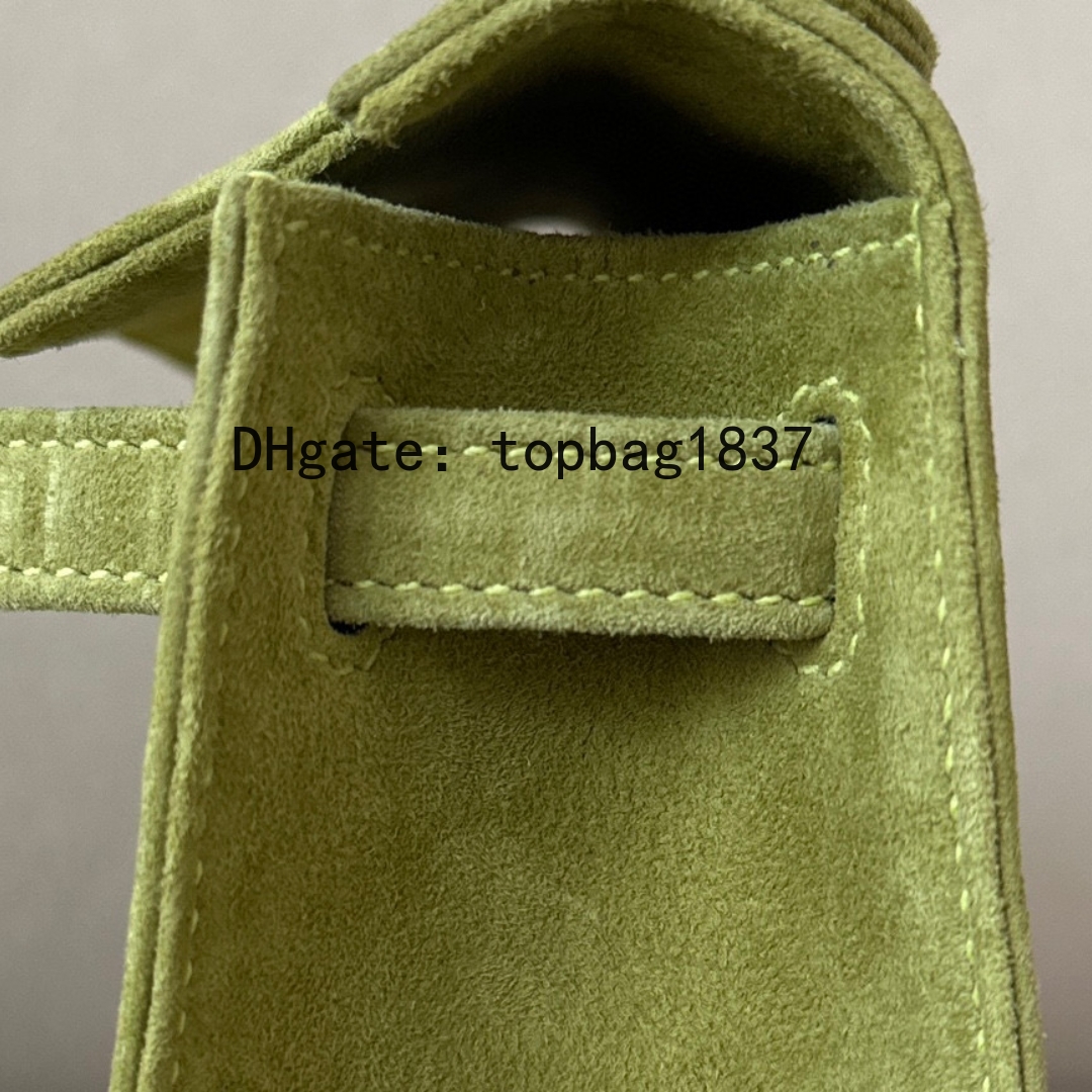 Designer handbags bag 22cm crossbody 10A mirror quality Outer Stitching Brand total Handmade chamois green Classic Large Capacity Limited edition suede with box