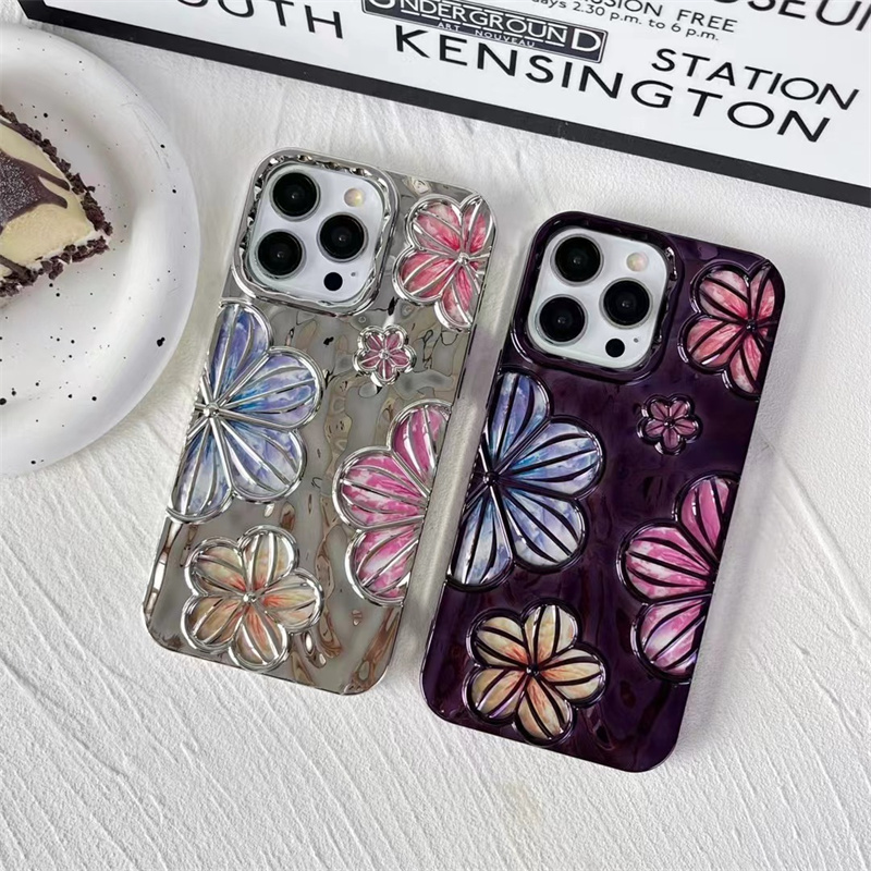 Luxury Plating Colour Fashion Flowers Phone Case For iPhone 11 12 13 14 15 Pro Max Soft Bumper Protector On 14 Pro Cover 