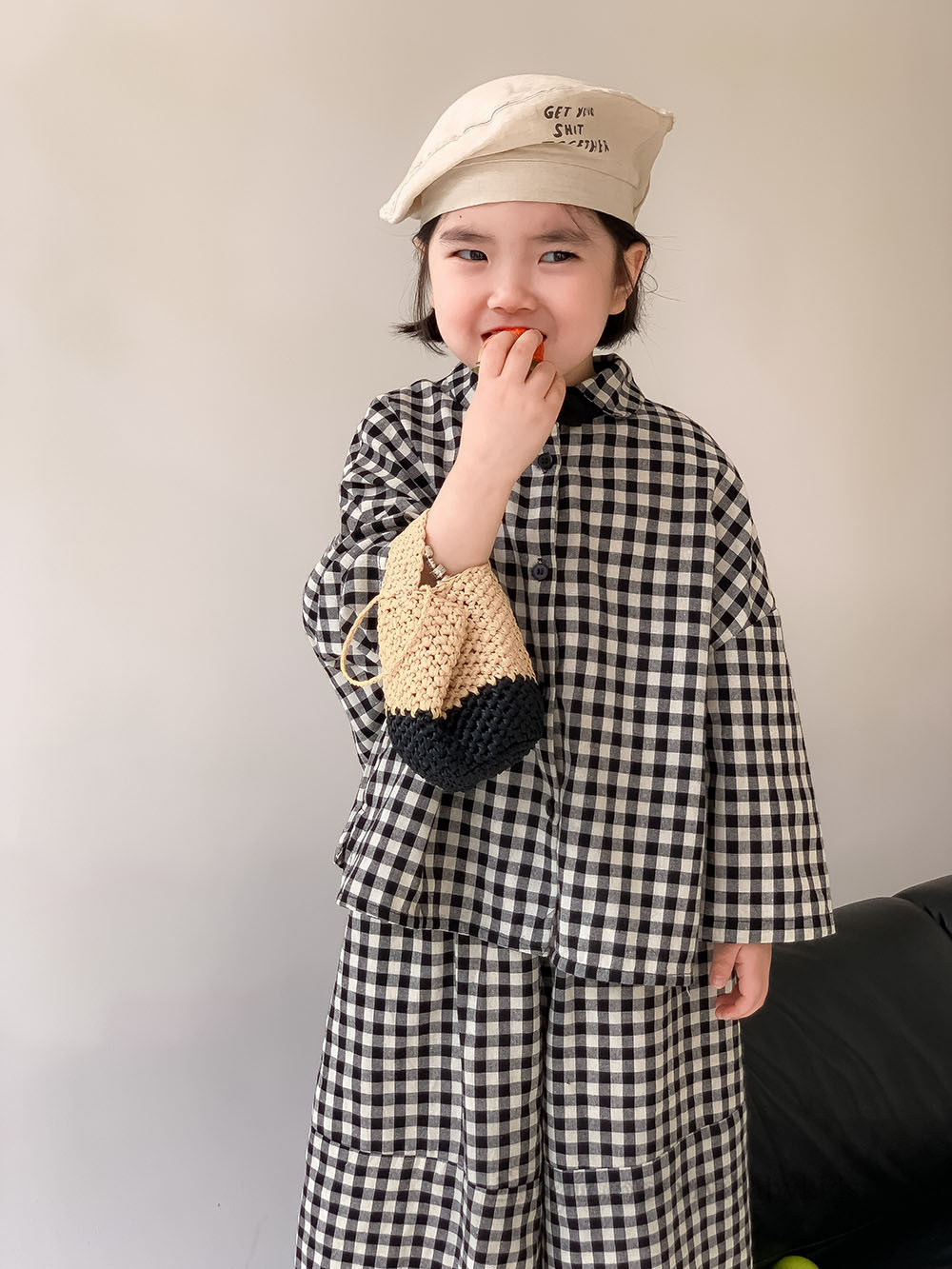 2024 Spring Girls Plaid Sets Sets Dzieci Lapel długie rękawa luźne spodni szerokopasmowe nogi Dzieci kratowe swobodne stroje Z6636