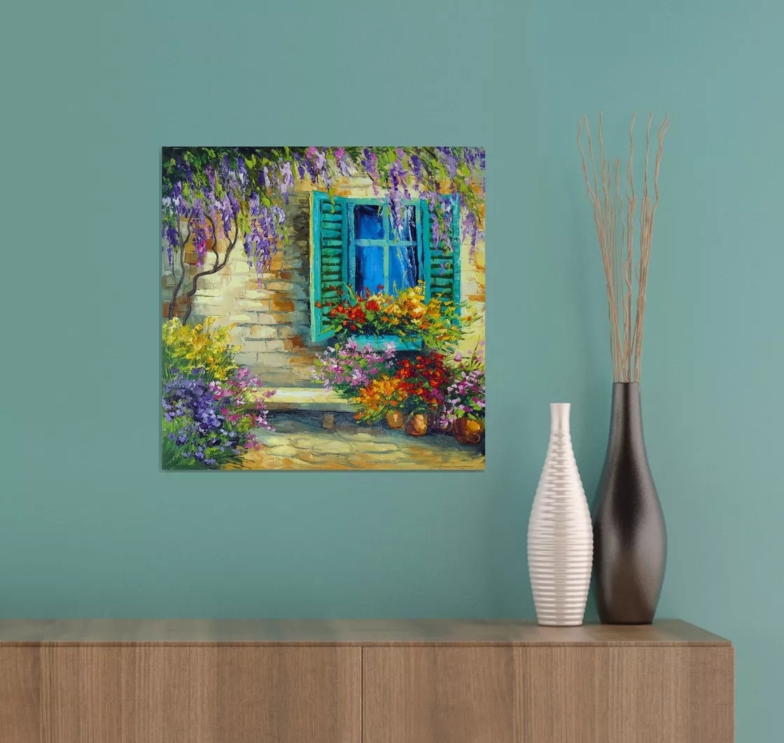 Thick Textured Flower Oil Painting on Canvas Palette Knife Art on Wall for Home Decoration Wisteria at The Window Impressionistic Artwork Hand Painted No Frames