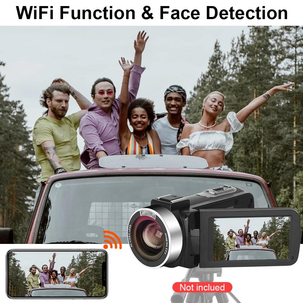إكسسوارات 4K Ultra HD Camcorder WebCam for Vlogging Video Camera Recorder WiFi Buildin Light 48MP 3.0inch 16x Cameras