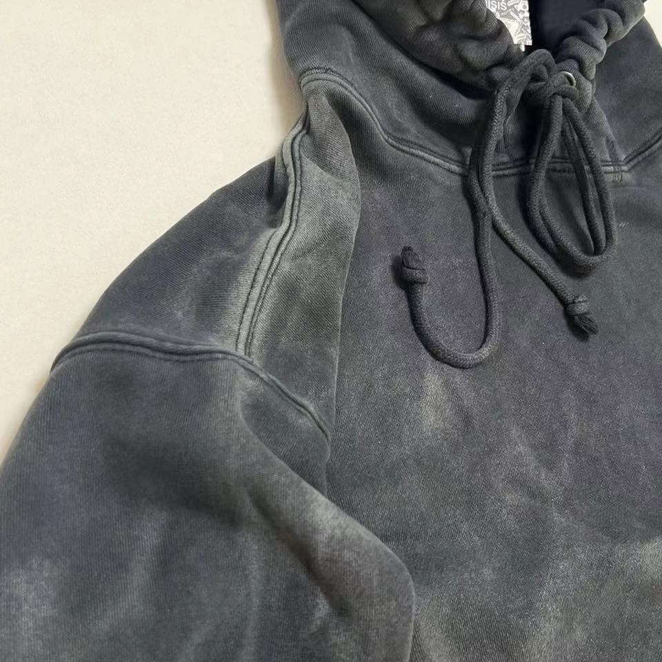 1 kvalitet 24fw hoodie tvättade svarta män kvinnor överdimensionerade vintage huva tröjor