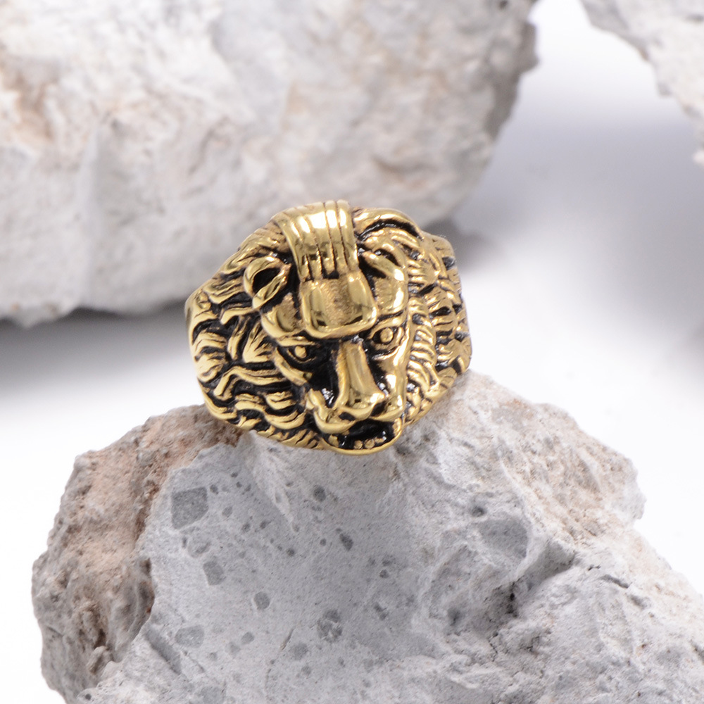 Ny Titanium Tiger Lion Head Men's Ring Retro Hipster Personality Domineering Ring