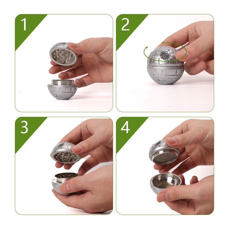 Smoking pipes Three layer smoke mill zinc alloy 55mm resin ball smoke mill manufacturer direct sales