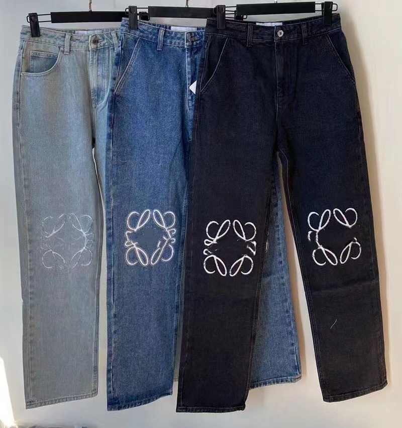 мужские джинсы High Street Designer Брюки с открытой вилкой Узкие капри с вышивкой Джинсовые брюки Теплые утягивающие брюки Модная брендовая одежда дизайнерские джинсы Loewe Jeans