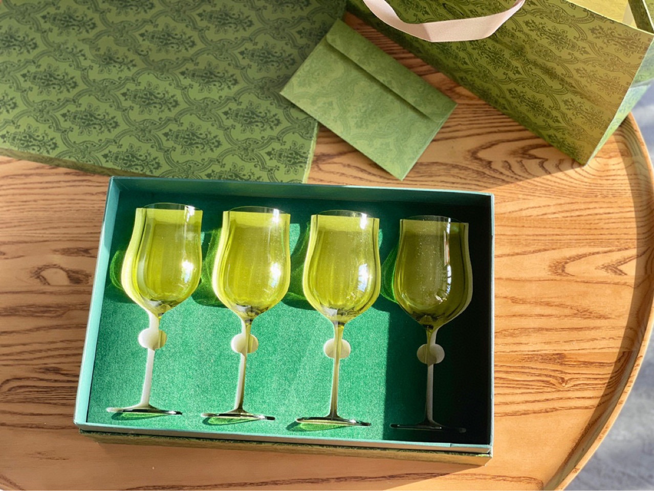 Conjunto de copos de vinho verde vintage, presente de aniversário, conjuntos de presentes de feriado, copos de cristal europeu