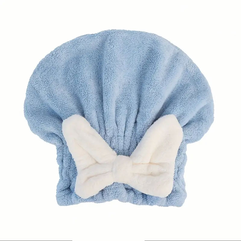 Cute Bowknot Decor Shower Cap Microfiber Dry Hair Towel Bandana Thickened Water Absorbent Drying Hair Cap Z0098