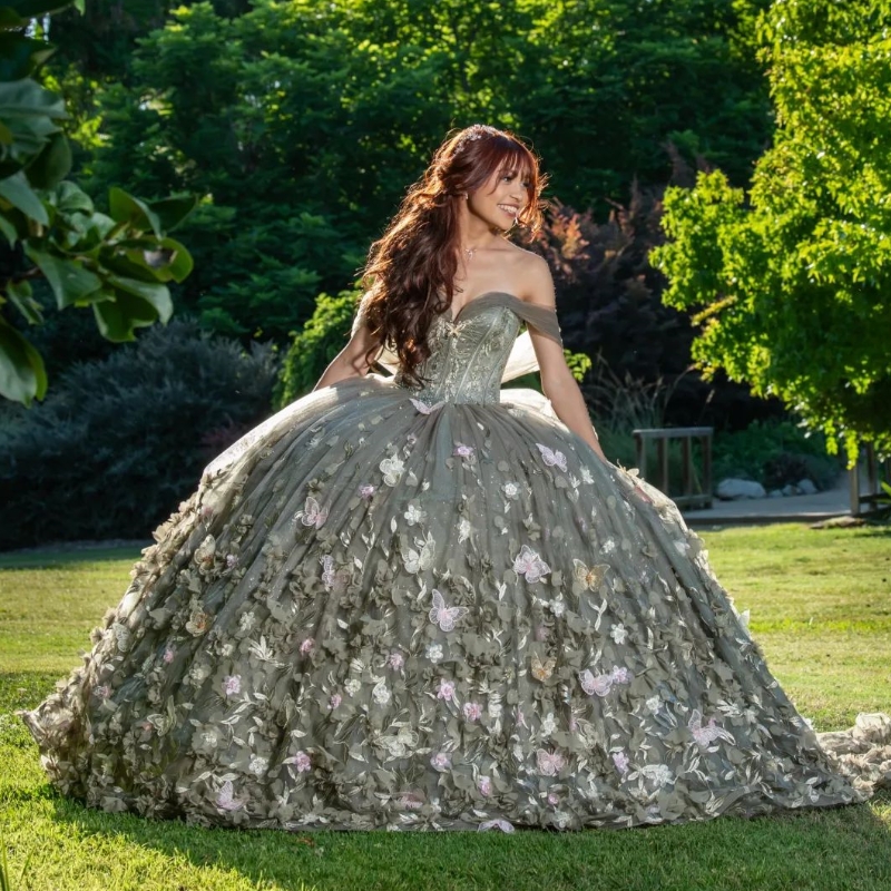 Sexy Schatz Prinzessin Quinceanera Kleid 2024 Schulterfrei Applikationen Blumen Gelübde Perlen Tull Party Süße 16 Kleid Vestidos De 15 Jahre