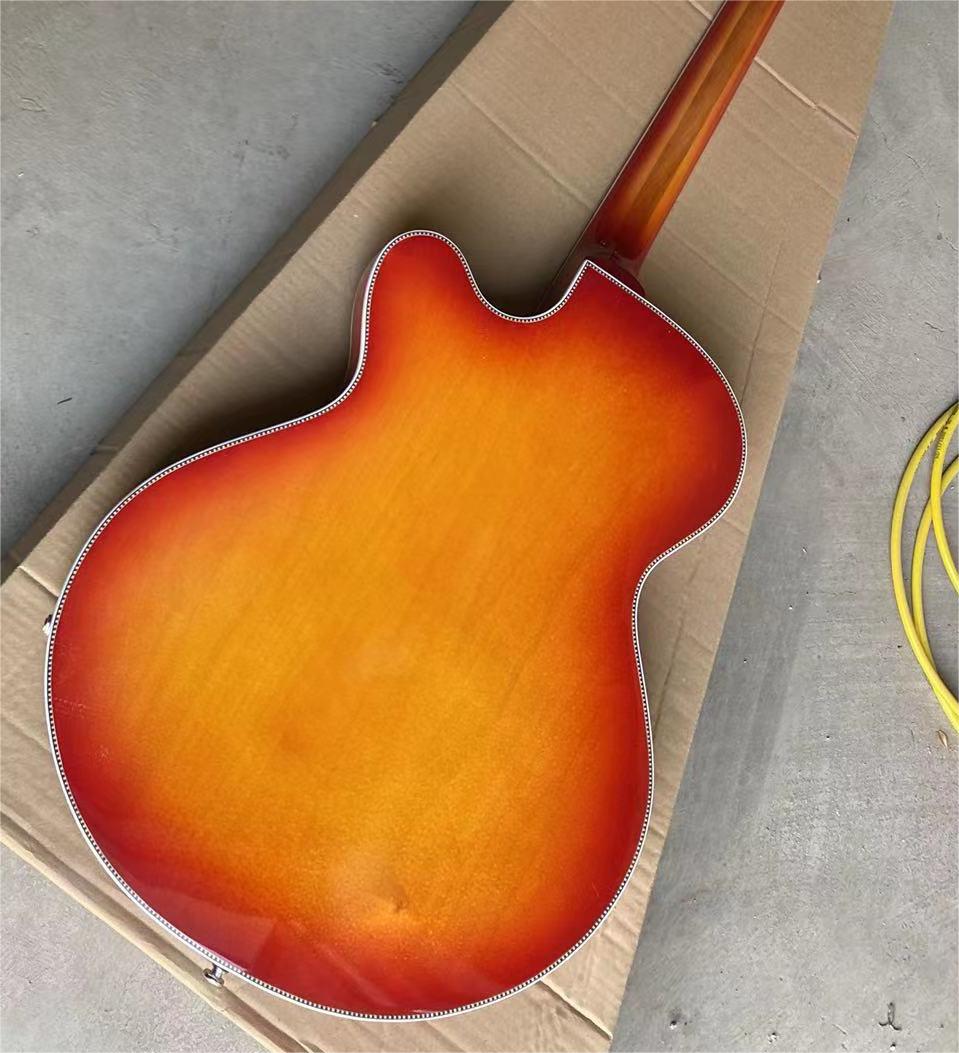 En stock!! Guitare électrique à incrustation de coque, 2 Pickups, couleur cerise Sunburst, 24 frettes, pont cordier, manche en palissandre, haute qualité