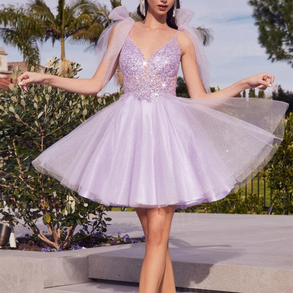Glitter Appliques Mini Prom Dress Above Knee Sleeveless Homecoming Dress Cocktail Dresses Vestidos De Gala Birthday Dress For Women YD