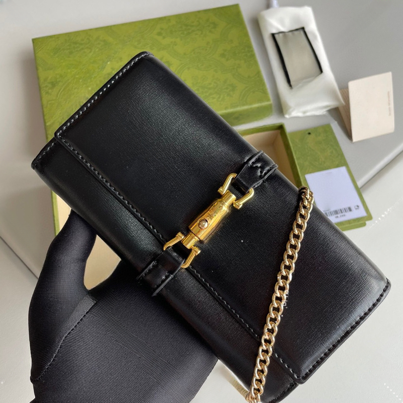 Mini plånbok crossbody kedja liten fyrkantig väska flera slots långa plånbok
