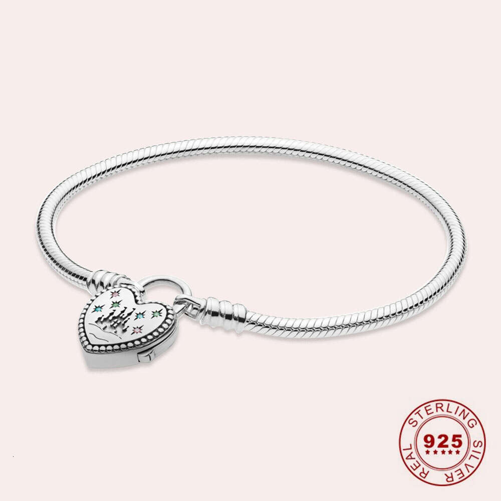 Gran oferta de Castillo brillante de plata de ley adecuado para mujer, joyería de moda, pulsera estándar, regalo de cumpleaños DIY