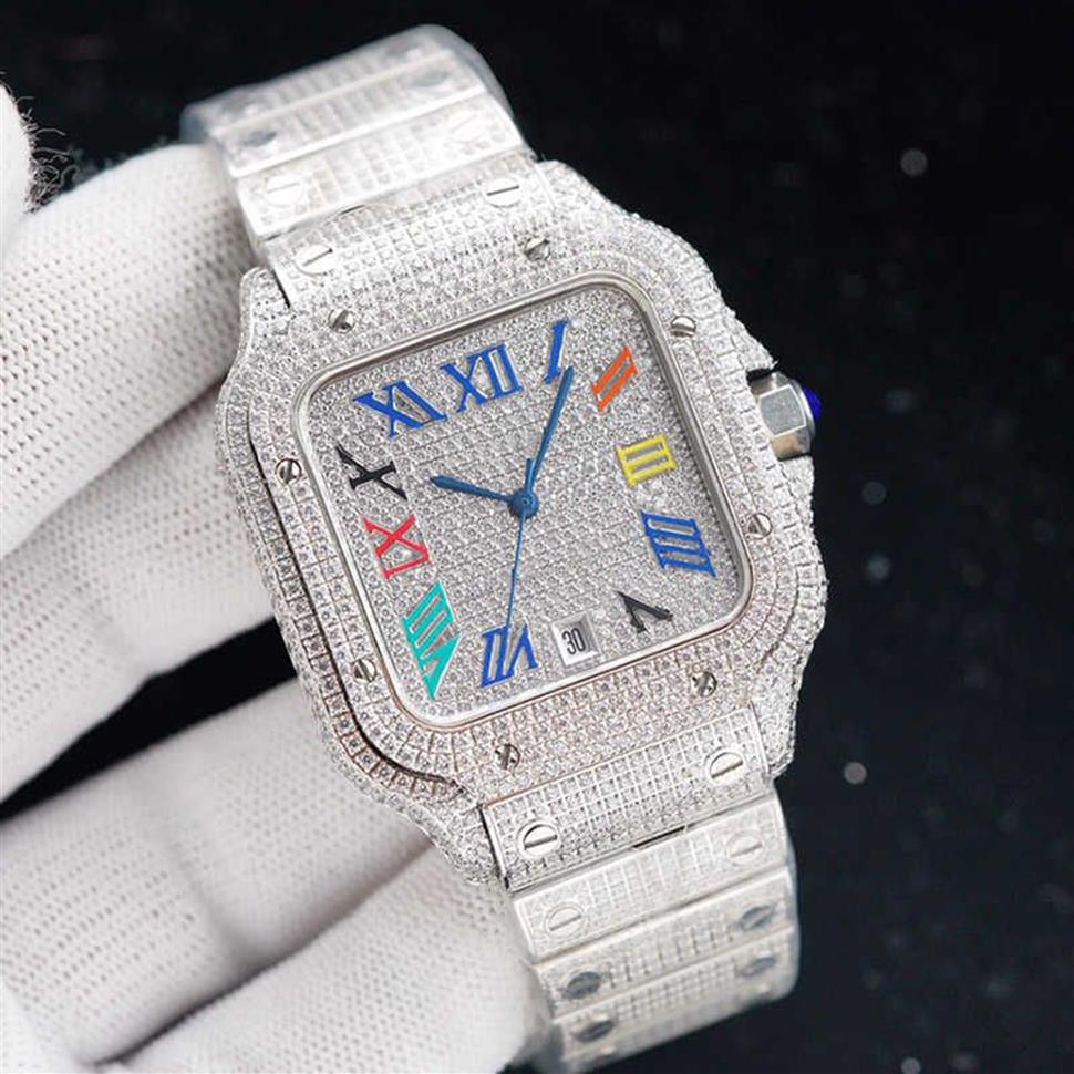 Armbandsur armbandsur diamanter män titta automatisk mekanisk klocka 40mm med diamantspäckt stålarmband VVS1 GIA WRISTWATC234B