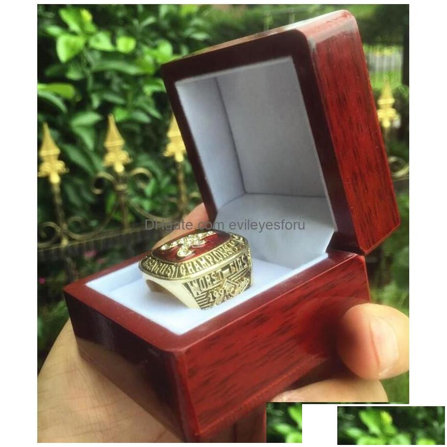 Cluster Rings 1991 Braves World Baseball Team Championship Ring With Wooden Display Box Souvenir Men Fan Gift 2023 Wholesale Drop De D Otnrg