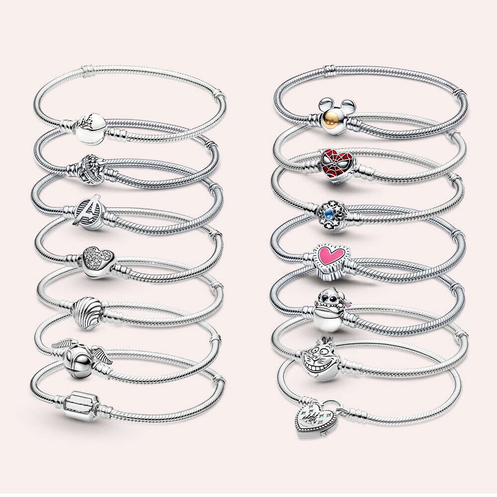 Gran oferta de Castillo brillante de plata de ley adecuado para mujer, joyería de moda, pulsera estándar, regalo de cumpleaños DIY