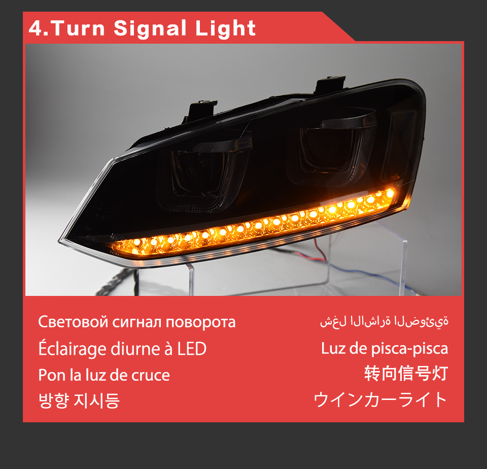 VW Polo LED için Kafa Işığı Gündüz Çalışma Far 2011-2018 Turn Sinyal Araba Lambası Projektör lens