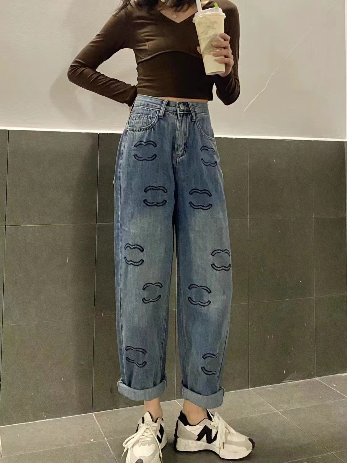 Women`s jeans high quality womens pant designer straight-through wide leg pants show thin women casual pants size S-XL