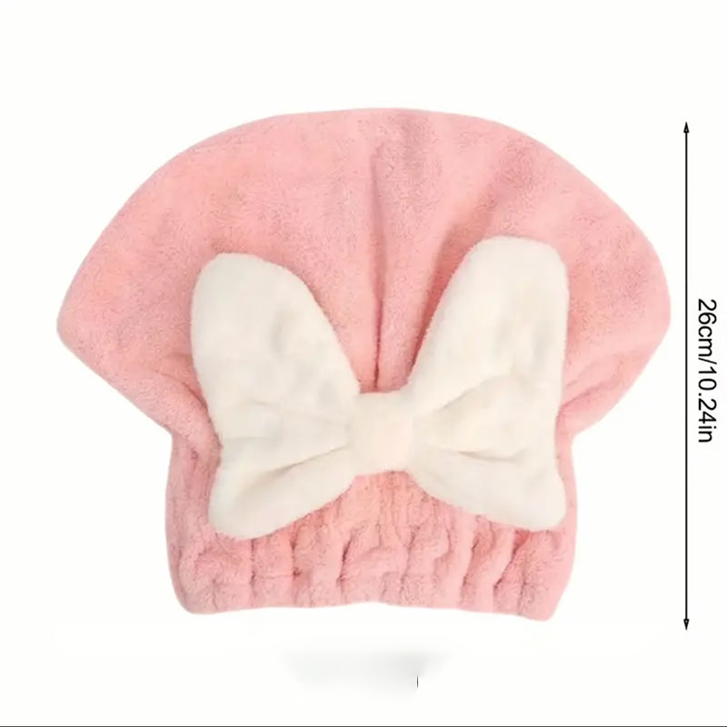 Cute Bowknot Decor Shower Cap Microfiber Dry Hair Towel Bandana Thickened Water Absorbent Drying Hair Cap Z0098