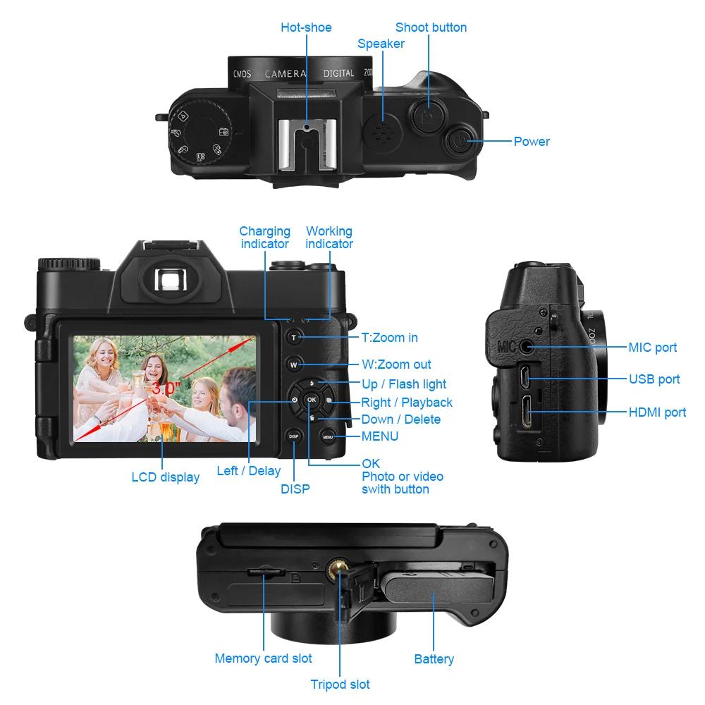 Acessórios câmera fotográfica digital vlogging filmadora para youtube wifi webcam grande angular 16x zoom digital 48mp fotografia tela flip de 3 polegadas