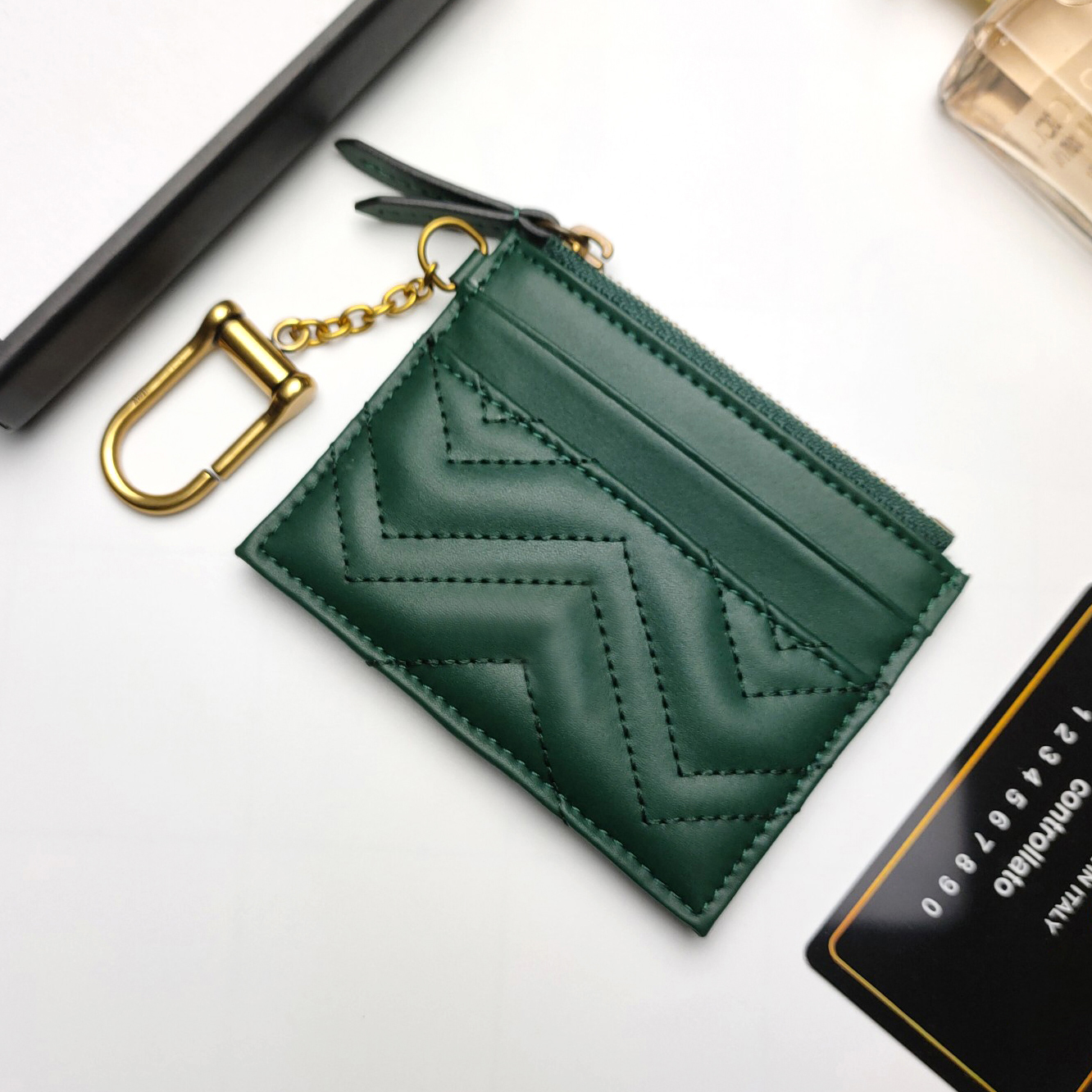Real Leather Luxury Designer Cards Holder Coin Purse Fashion Women Mini Wallet Cards Bag Key Pouch Luxury Card Bank Card Holder Holder Sedel CLIP ZIPPER POUCH MED BOX