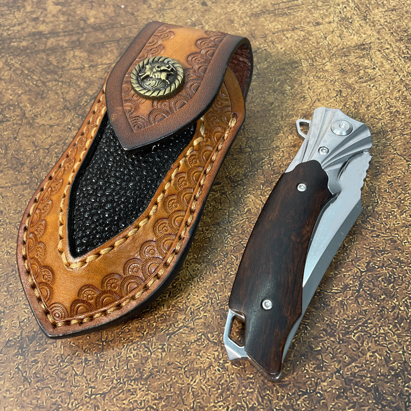 S7221 Flipper Folding Knife M390 Satin Tailing Point Blade Rosewood with Steel Head Handle EDC Pocket Folder Gift Knives Outdoor Tools