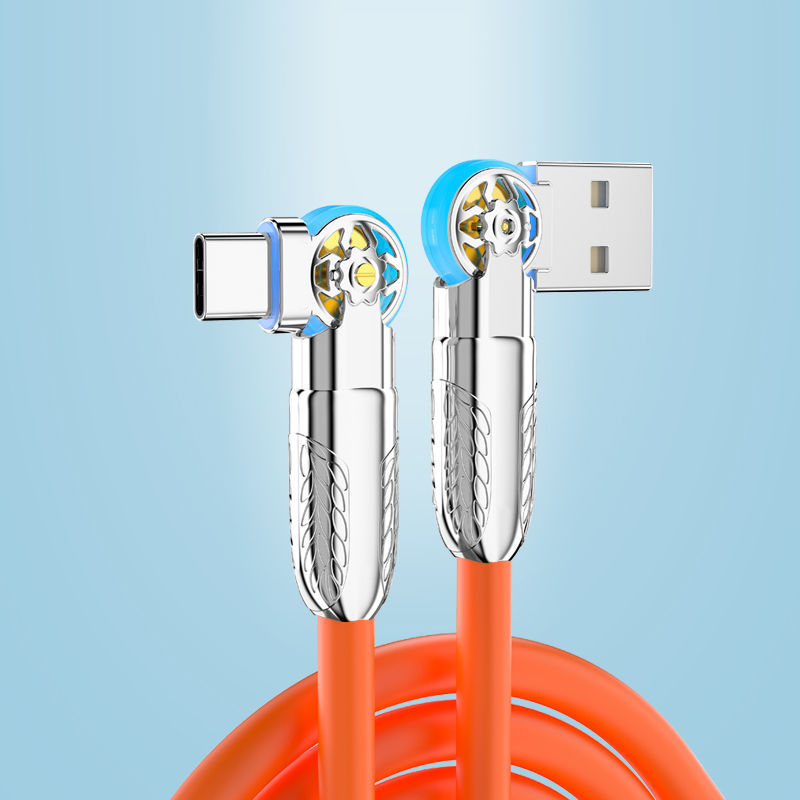 Usb Type C Cable Double Elbow 180 Degree Rotating with Light Super Fast Charge Cable for Samsung Xiaomi Charging Data Micro Usb C Alloy Type C Cord 0.5m/1m/1.5m