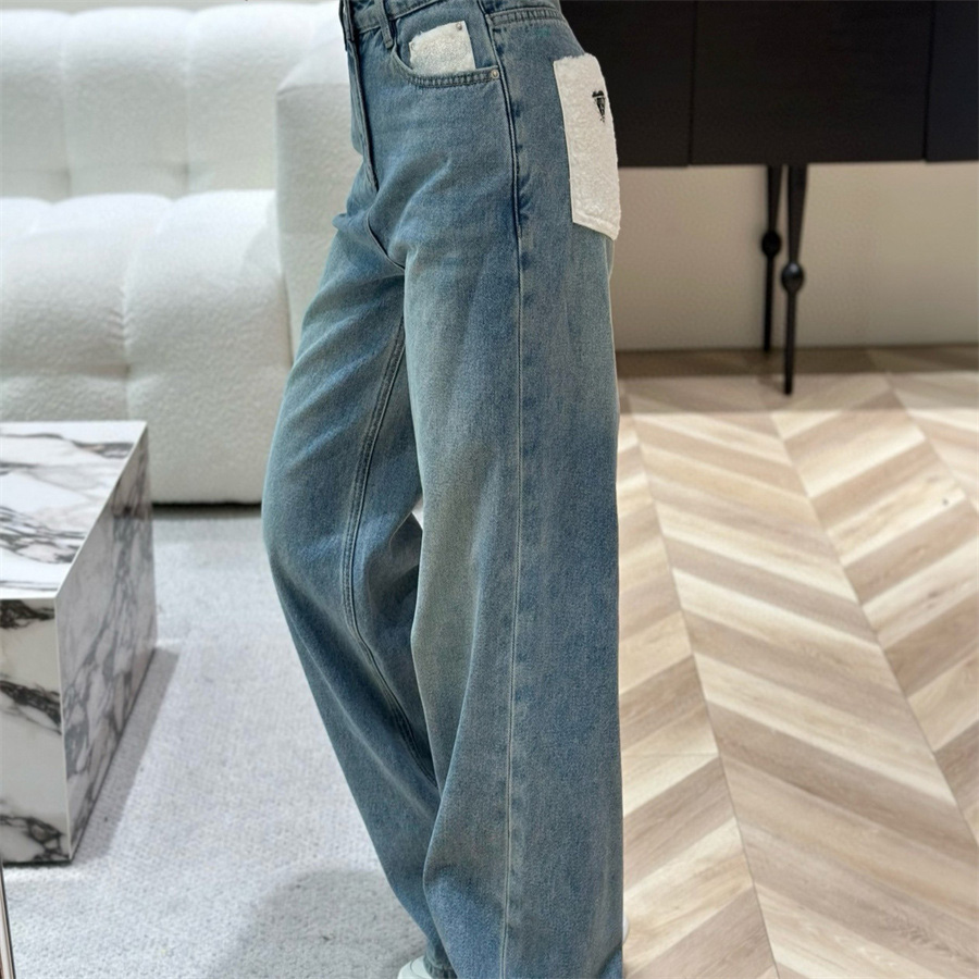 Women's jeans designer pants blue color autumn high waisted loose and slimming straight leg wide leg pants with pockets regular and versatile style