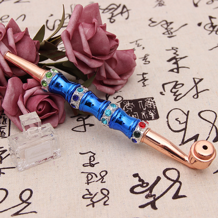 Smoking pipes Exquisite metal long pipe with diamond, fashionable diamond inlaid creative portable pipe