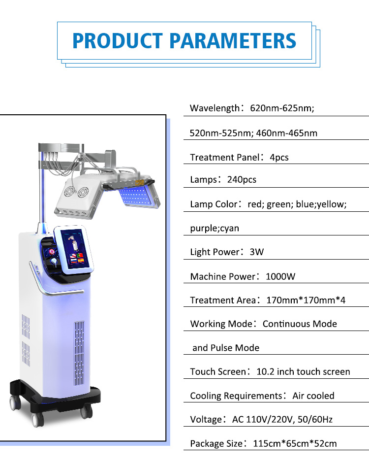 Salão de máquina de terapia de luz LED vertical Melhora a pele áspera dos poros e a cor da pele cinza.