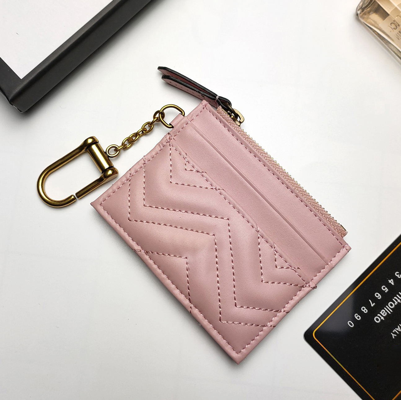 Real Leather Luxury Designer Cards Holder Coin Purse Fashion Women Mini Wallet Cards Bag Key Pouch Luxury Card Bank Card Holder Holder Sedel CLIP ZIPPER POUCH MED BOX