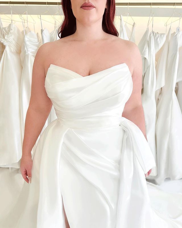 2024 Arabe Sexy Vintage Une Ligne Robes De Mariée Chérie Organza Sans Manches Plus Taille Robes De Mariée Overskirts Train Détachable Split Split