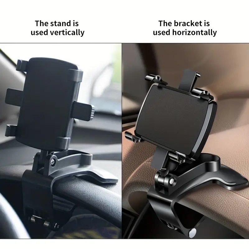 Supporto telefono auto Supporto clip cruscotto con rotazione di 360 gradi Supporto telefono multifunzionale con design a clip funzionamento con una sola mano