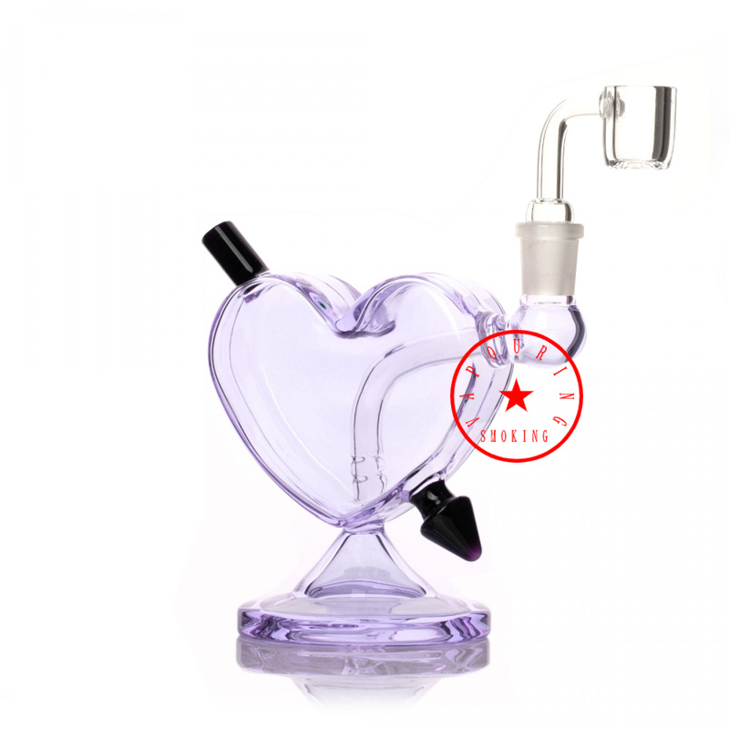 Latest Pink Purple Smoking Bubbler Thick Glass LOVE Arrow Shape Pipes Portable Oil Rigs Filter Bowl Cigarette Holder Tube Waterpipe Bubble Hand Bong DHL