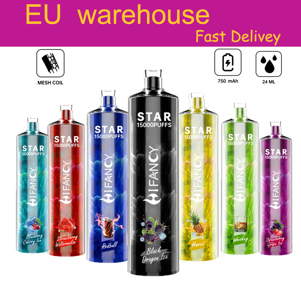 EU Warehouse Hifancy Puff 15K Lokal fraktång 10000 Puff 12000 Puff 16000 Elektronisk cigarett Disponibel VAPE POD -enhet Laddningsbara puffar 12K Vapers Bar