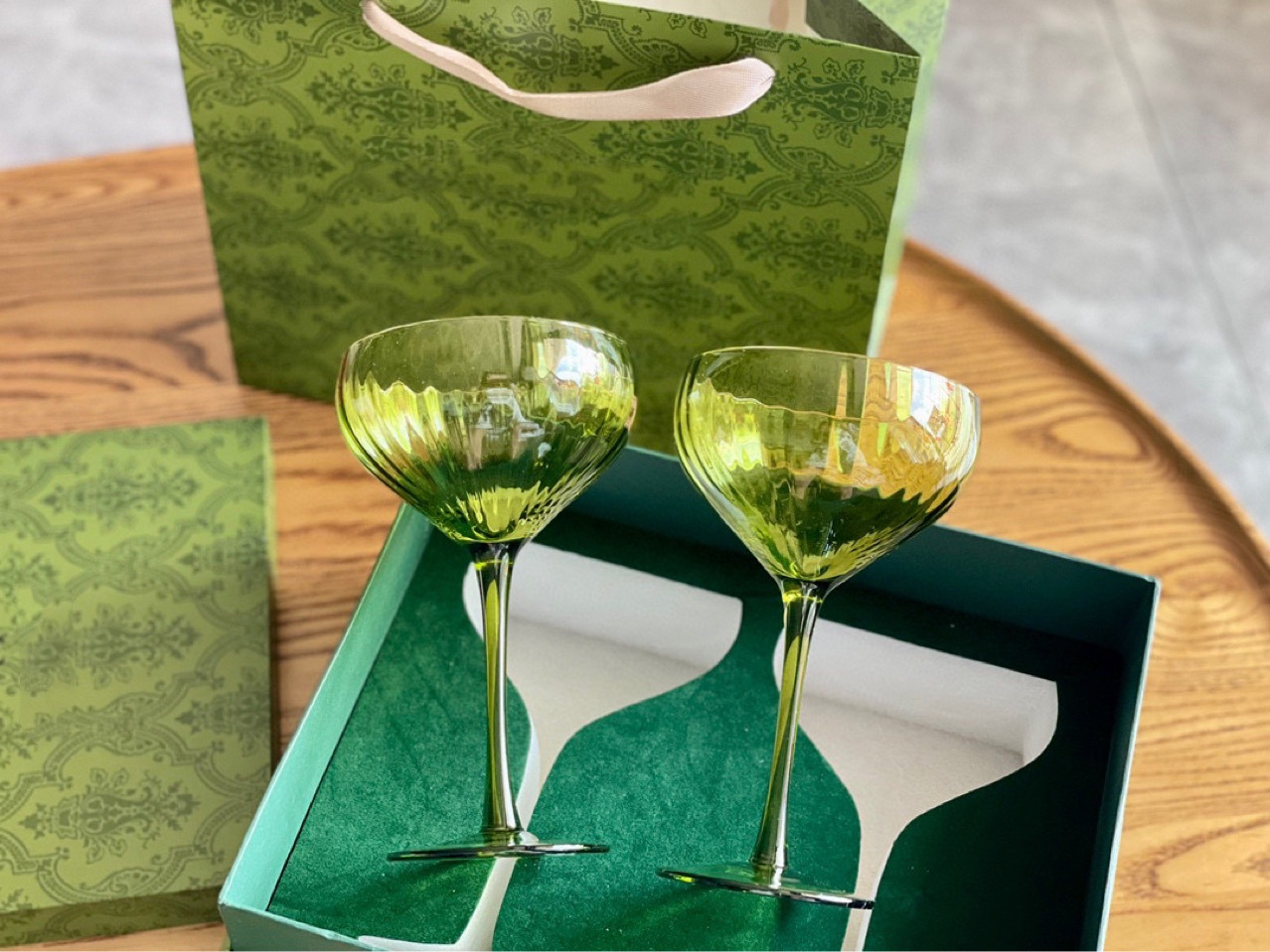 Luxuriöse Weingläser im Vintage-Stil, grüner Kelch, Champagnergläser, kreativer Geburtstag, Hochzeit, mit Geschenkbox
