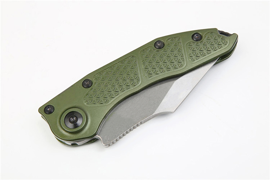 Promocja ściegu-A auto taktyczne składanie noża D2 Stone Wash Blade Zielony T6061 Uchwyt Outdoor EDC Pocket Knives Edc Gear