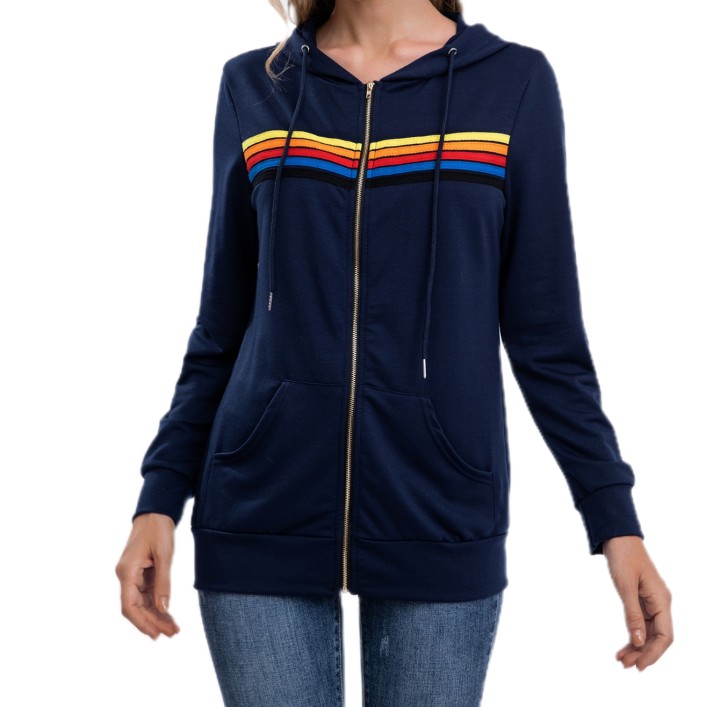 Women's Hoodies & Sweatshirts Women Fashion Hoodie Oversized Rainbow Stripe Long Sleeve Sweatshirt Zipper Pocket Coat Jacket Spring Casual V