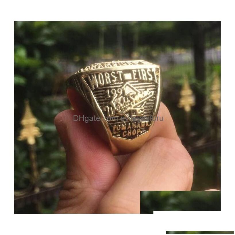 Cluster Rings 1991 Braves World Baseball Team Championship Ring With Wooden Display Box Souvenir Men Fan Gift 2023 Wholesale Drop De D Otnrg