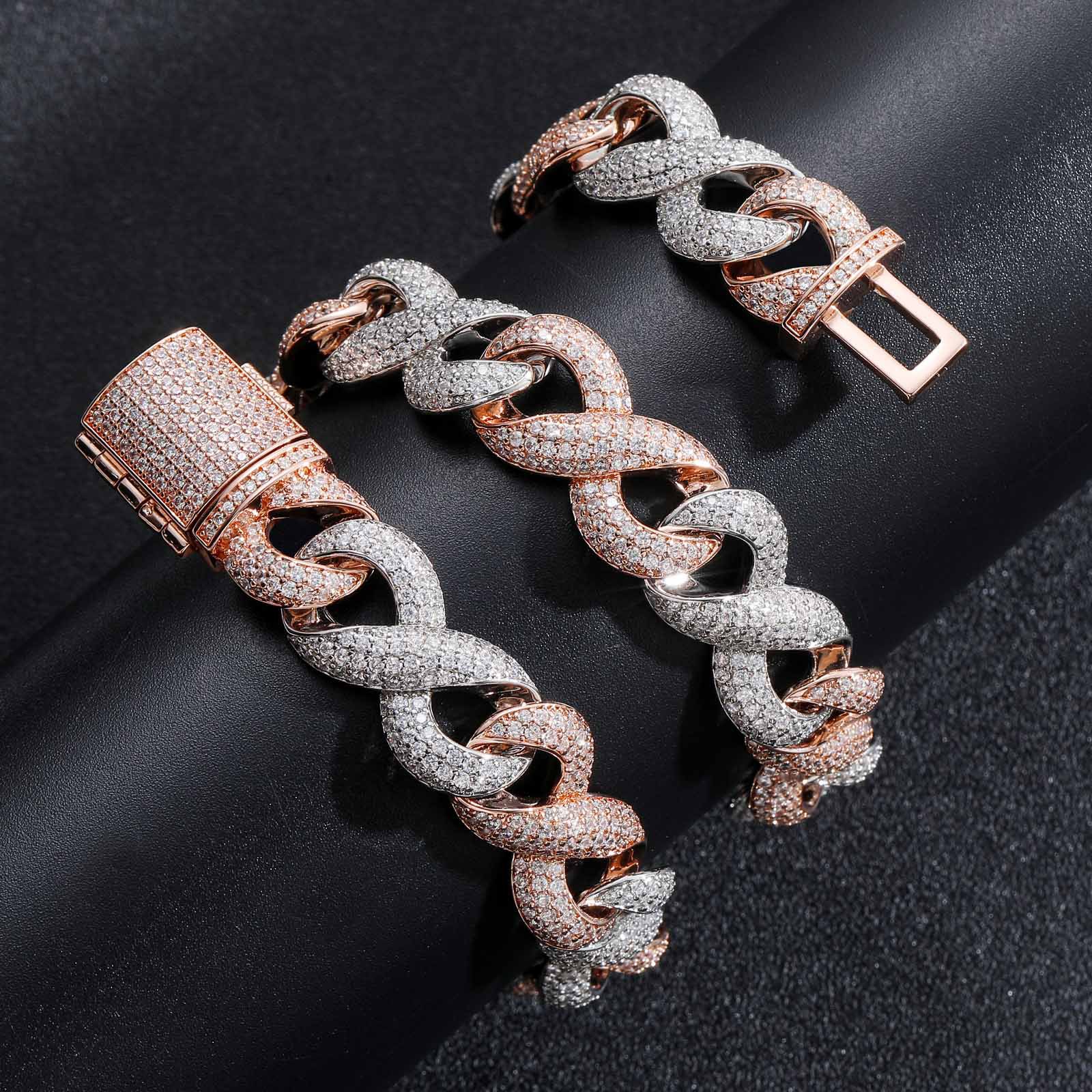 15mm High Quality Hip Hop 8 Infinite Chain Tennis Chain Necklace Bracelet 18K Real Gold Plated with 5A Zircon Men Jewelry Set