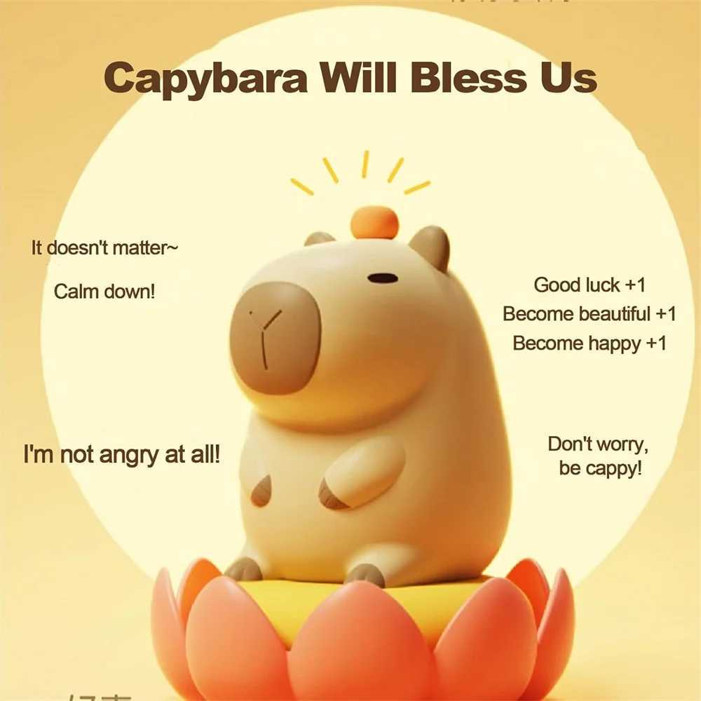 야간 조명 실리콘 capybara 야간 조명 휴대용 USB 동물 터치 제어 램프 홈 장식을위한 타이밍 기능 yq240207