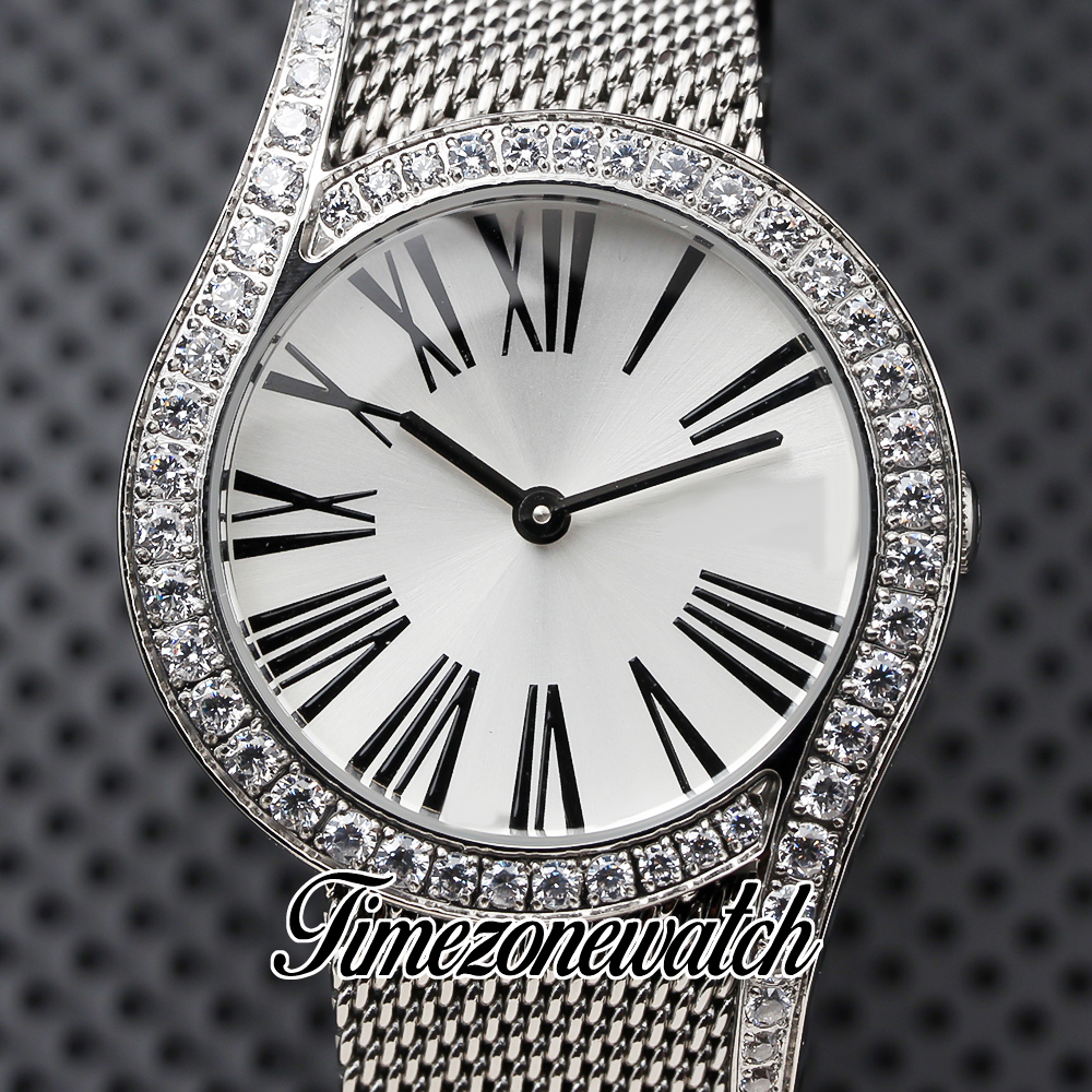 32mm New Limelight Gala G0A48212 Montre à quartz suisse pour femme Cadran blanc Lunette en diamant Bracelet en acier maille Montres habillées pour femme Timezonewatch DHPT Z01A